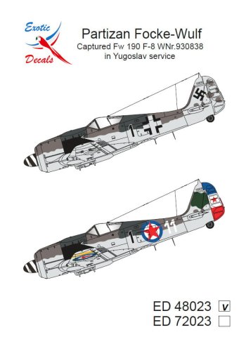Go to product Exotic Decals 48023 - 1:48 Partizan Foce-Wulf Captured Fw 190 F-8 in Yugoslav Service