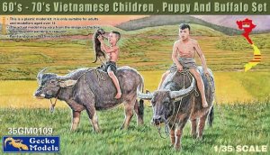 Gecko Models 35GM0109 - 1:35 60'-70's Vietnamese Children, Puppy and Buffalo Set