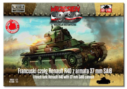 Go to product First To Fight 111 - September 1939 - 1:72 French Renault R40 tank with 37 mm SA18 cannon - Gazetteer included with model.
