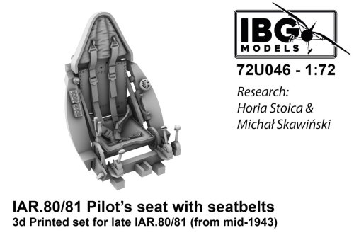 Go to product IBG 72U046 - 1:72 Pilot's Seat with Seatbelts for I.A.R. 80/81 Late, Armored, Used from Mid 1943 3D Printed Set