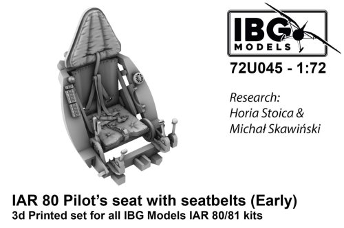 Go to product IBG 72U045 - 1:72 Pilot's Seat with Seatbelts for I.A.R. 80/81 Early, Used until 1941 3D Printed Set