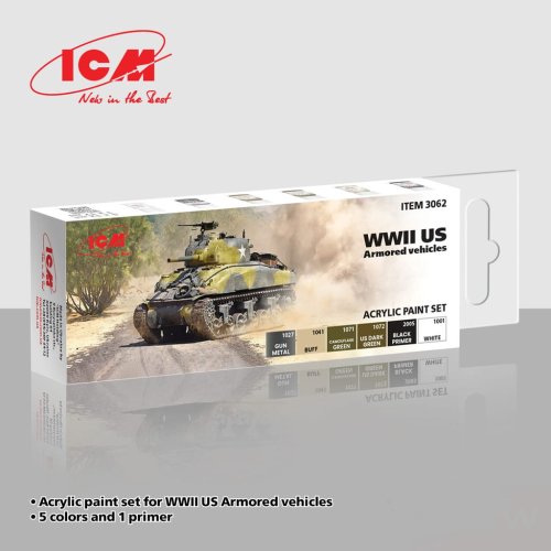 Go to product ICM 3062 - WWII US Armored Vehicles paint set.