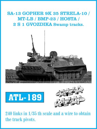 Go to product Friulmodel ATL-189 - 1:35 SA-13 Gopher / 9K35 Strela 10 / MT-LB / BMP-23 / Hosta / 2S1 Swamp type metal tracks