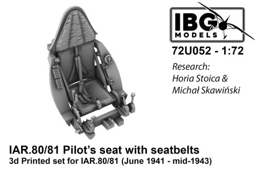 Go to product IBG 72U052 - 1:72 IAR.80/81 Pilot's seat with seatbelts June 1941 - mid-1943 3D Printed set