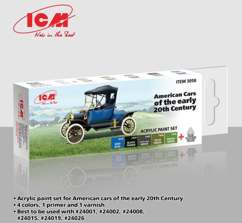 Go to product ICM 3058 - Paint Set American Cars of the Early 20th Century