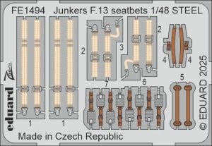 Eduard FE1494 - 1:48 Junkers F.13 seatbelts - Steel