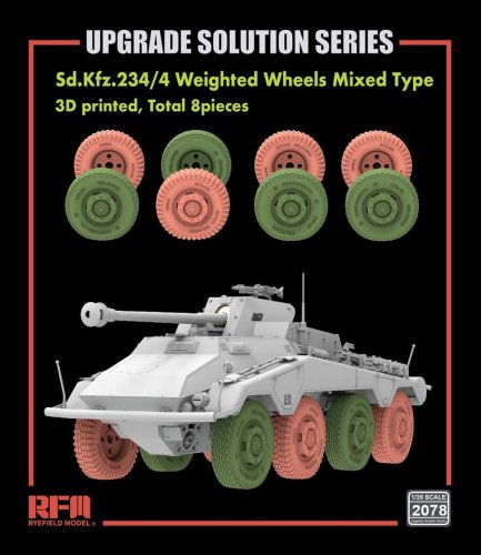 Go to product Rye Field Model 2078 - 1:35 Sd.Kfz.234/4 3D Printed Wheels Mixed Type (Type A 4 pcs + Type B 4 pcs)