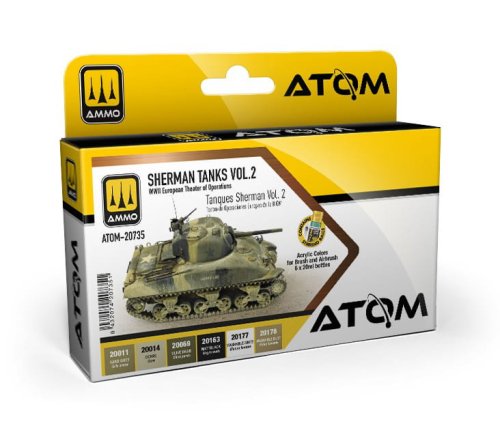 Go to product Ammo Mig 20735 - Atom Sherman Tanks Vol. 2 WWII European Theater of Operations paint set