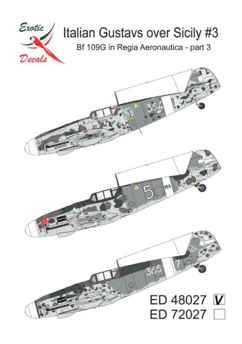 Go to product Exotic Decals 48027 - 1:48 Italian Gustavs over Sicily #3 Bf 109G in Regia Aeronautica - Part 3