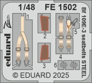 Eduard FE1502 - 1:48 Bf 109E-3 seatbelts - Steel