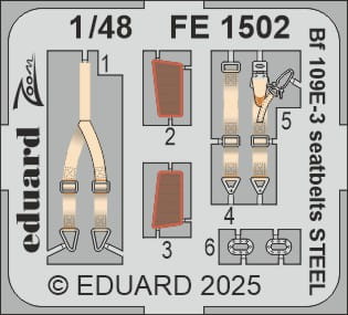 Go to product Eduard FE1502 - 1:48 Bf 109E-3 seatbelts - Steel
