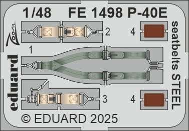 Go to product Eduard FE1498 - 1:48 P-40E seatbelts - Steel