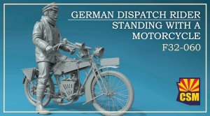 Copper State Models CSM F32060 - 1:32 German Dispatch Rider Standing with a Motorcycle