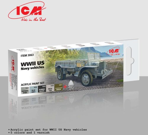 Go to product ICM 3063 - WWII US Navy Vehicles paint set.