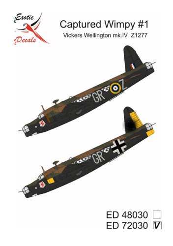 Go to product Exotic Decals 72030 - 1:72 Captured Wimpy #1 Vickers Wellington mk.IV Z1277