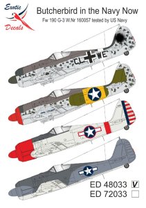 Exotic Decals 48033 - 1:48 Butcherbird in the Navy Now Fw 190 G-3 W.Nr 160057 Tested by US Navy