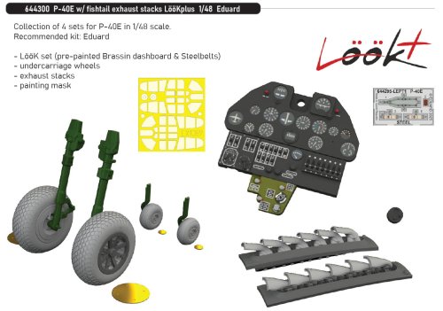 Go to product Eduard 644300 - 1:48 P-40E w/ fishtail exhaust stacks LööKplus