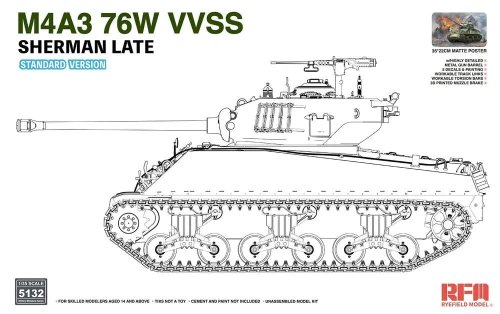 Go to product Rye Field Model 5132 - 1:35 M4A3 76W VVSS Sherman late standard version.