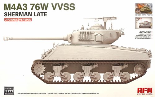 Go to product Rye Field Model 5133 - 1:35 M4A3 76W VVSS Sherman late Upgrade Version