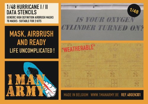 Go to product 1 Man Army 48GEN301 - 1:48 Hurricane I/II Data Stencils