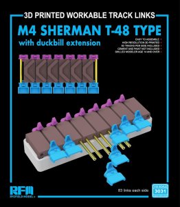 Rye Field Model 3031 - 1:35 M4 Sherman T-48 Type w/ Duckbill Extension 3D Printed Workable Tracks