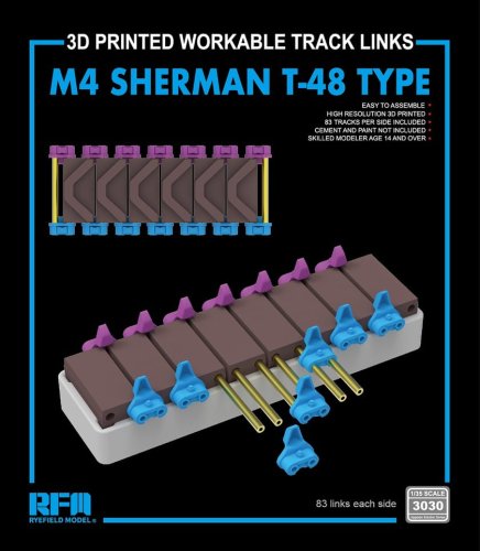 Go to product Rye Field Model 3030 - 1:35 M4 Sherman T-48 Type 3D Printed Workable Tracks