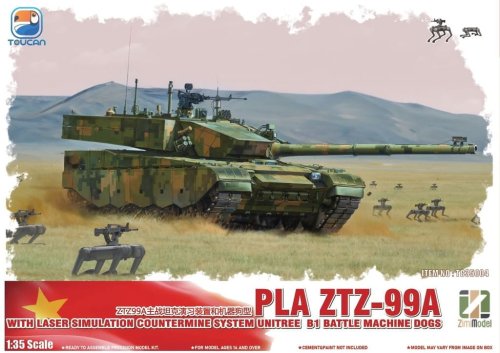 Go to product Zimi Model Toucan TC35004 - 1:35 China MBT ZTZ-99A Laser Simulation Countermine System & Unitree B1 Battle Machine Dogs