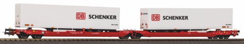 Go to product PIKO 24626 H0 - Double T3000e type platform wagon with 2 Schenker containers, DB AG, ep.VI