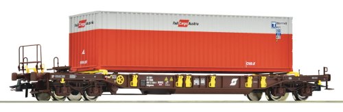 Go to product Roco 67598 H0 - T3 Flat Wagon with Rail Cargo Austria Container, ÖBB, ep.V