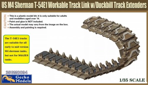 Go to product Gecko Models 35GM0094 - 1:35 US M4 Sherman T-54E1 Workable Track Link w/ Duckbill Track Extenders