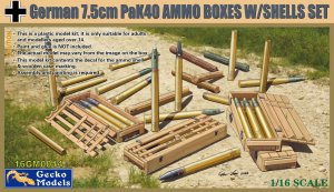 Gecko Models 16GM0014 - 1:16 German 7,5 cm Pak 40 Ammo Boxes w/Shells Set