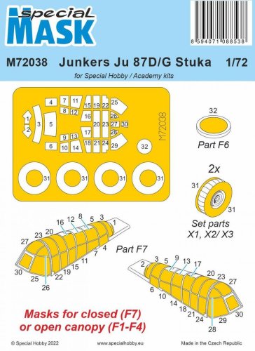 Go to product Special Hobby M72038 - 1:72 Junkers Ju 87D/G Stuka Mask / for Special Hobby and Academy Kits