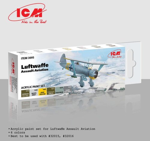 Go to product ICM 3095 - Luftwaffe Assault Aviation paint set