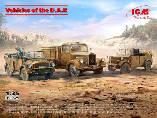 Go to product ICM DS3529 - 1:35 Vehicles of the D.A.K s.E.Pkw Kfz.70 with Zwillingssockel 36, Typ L3000S, le.gl.Einheitz-Pkw Kfz.2