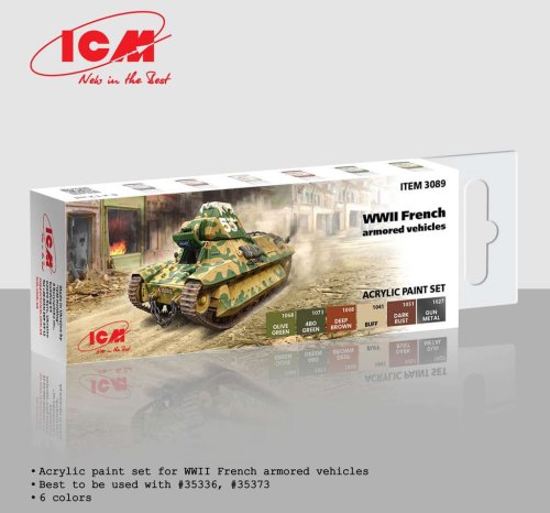 Go to product ICM 3089 - WWII French Armored Vehicles paint set