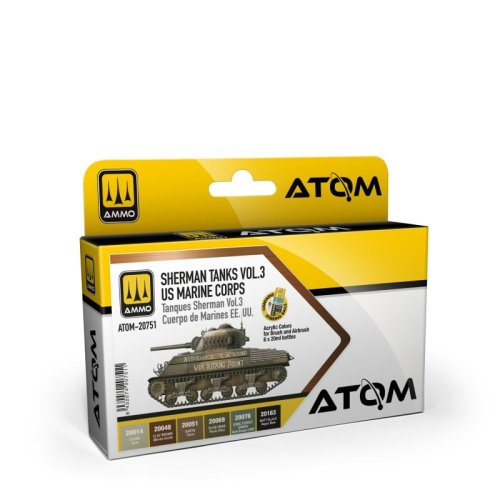 Go to product Ammo Mig 20751 - Atom Sherman Tanks Vol 3 WWII US Marine Corps Colors Set