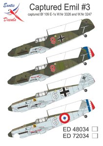 Exotic Decals 72034 - 1:72 Captured Emil #3 Captured Bf 109 E-1s W.Nr 3326 and W.Nr 3247