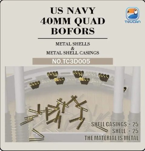 Go to product Zimi Model Toucan 3D005 - 1:35 US Navy 40 mm Quad Bofors Metal Shells & Metal Shell Casings 25 & 25 pcs