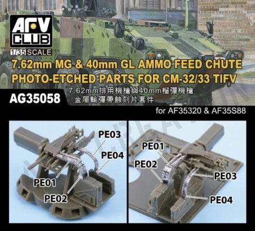 Go to product AFV Club AG 35058 - 1:35 7,62 mm MG & 40 mm GL Ammo Feed Chute PE for CM-32/33 TIFV