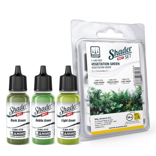 Go to product Ammo Mig 7337 - Matt Shader Vegetation Green paint set