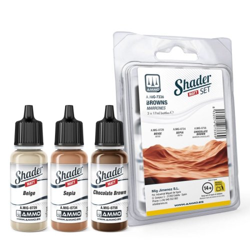 Go to product Ammo Mig 7336 - Matt Shader Browns paint set