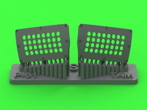 Go to product Master AM-32-136 - 1:32 P-51 Mustang - carburator air filter cover - standard holed type (for Tamiya)