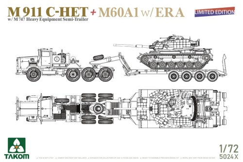 Go to product Takom 5024X - 1:72 M911 C-HET w/M747 Heavy Equipment Semi-Trailer + M60A1 w/ERA