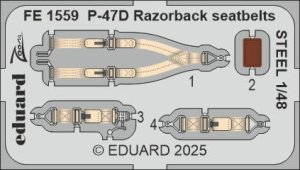 Eduard FE1559 - 1:48 P-47D Razorback seatbelts - Steel
