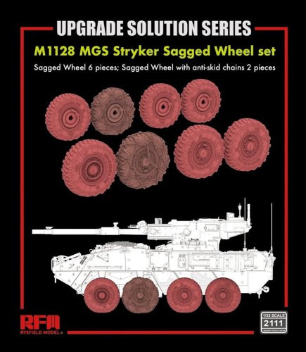 Go to product Rye Field Model 2111 - 1:35 M1128 MGS Stryker Sagged Wheel Set 6 pcs with Anti-Skid Chains 2 pcs