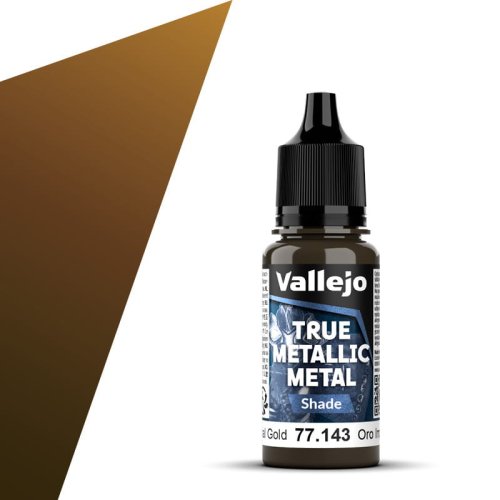 Go to product Vallejo 77143 - True Metallic Metal 143 Imperial Gold Shade acrylic paint 18 ml