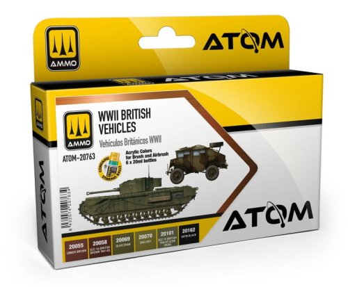 Go to product Ammo Mig 20763 - Atom WWII British Vehicles paint set