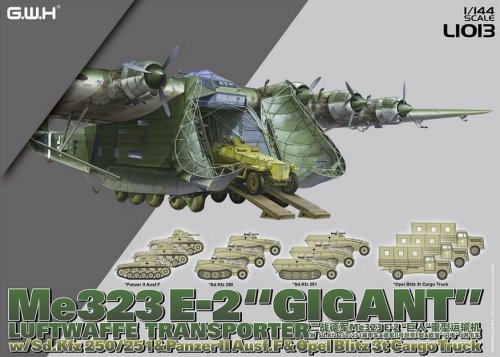 Go to product Great Wall Hobby 1013 - 1:144 Me 323 E-2 Gigant w/Sd.Kfz. 250/251 & Panzer II Ausf. F & Opel Blitz 3t Cargo Truck