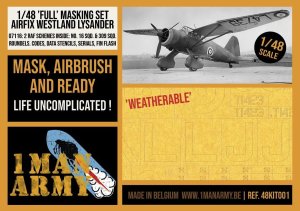 1 Man Army 48KIT001 - 1:48 Westland Lysander Full Masking Set - Airfix