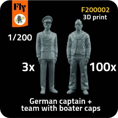 Go to product Fly F200002 - 1:200 3x German captain + 100x sailor with boater caps